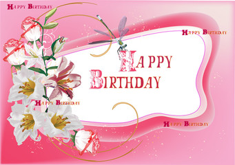 lily and rose flowers birthday card