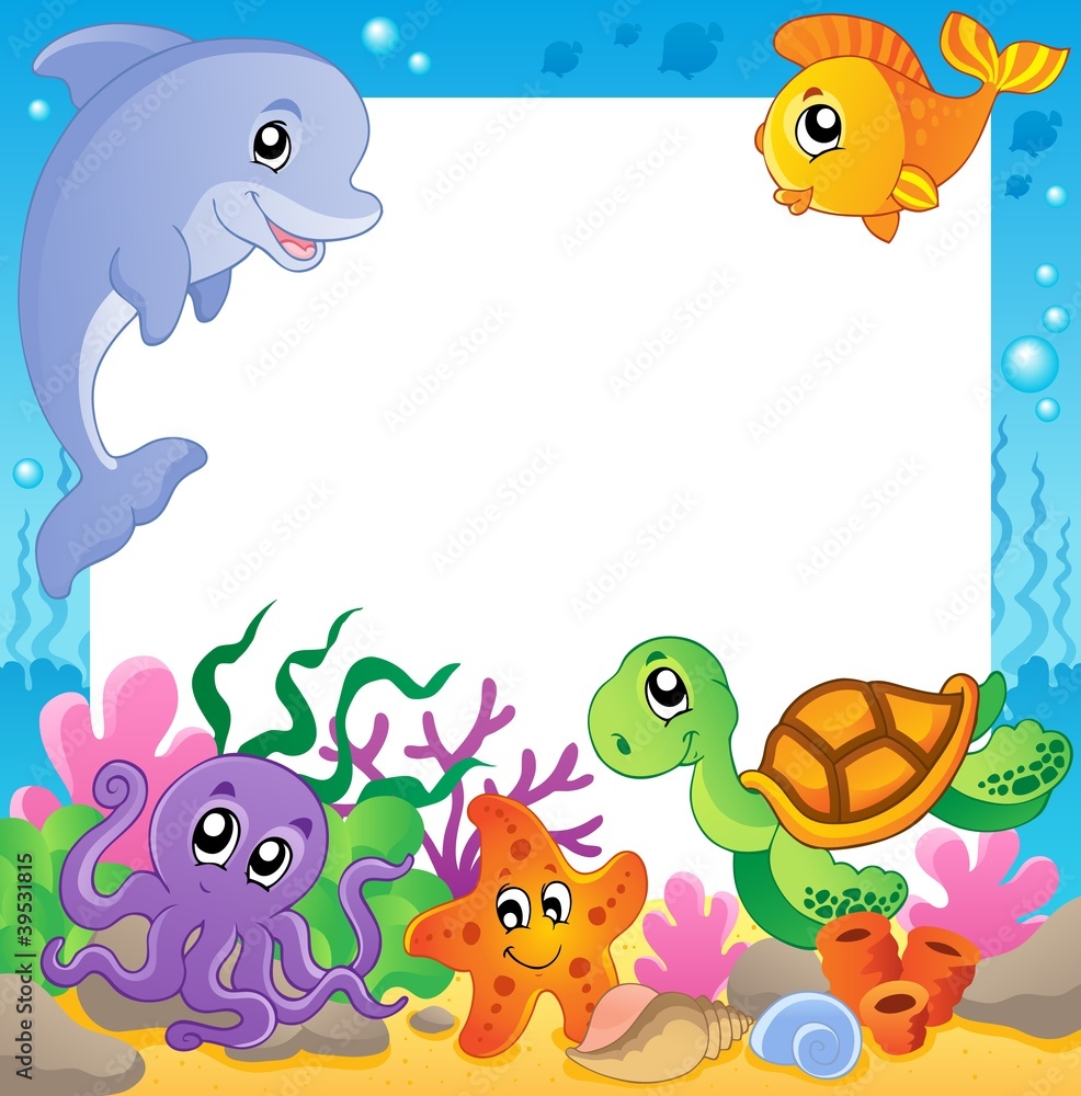 Poster frame with underwater animals 1