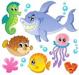 Crédence de cuisine en verre imprimé Pour enfants Collection de poissons et animaux de mer 4