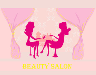 Young lady doing manicure in beauty salon