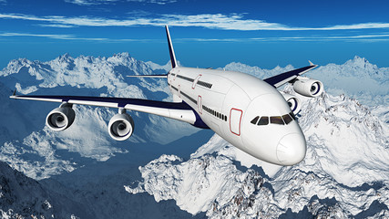 Fototapeta premium Airplane over the mountains ( 3D rendering )