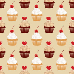 Seamless texture with cakes pattern.