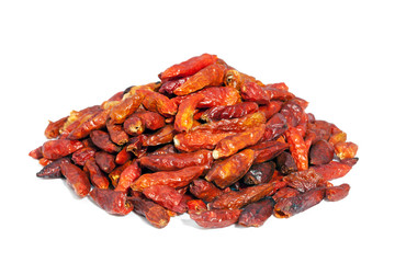 Pile Hot chili peppers isolated on white background.