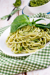 Pasta with fresh pesto sauce