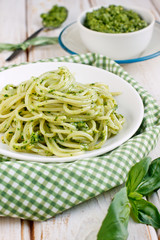 Pasta with fresh pesto sauce
