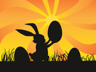 easter day background of rabbit holding egg