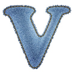 Jeans alphabet. Denim letter V