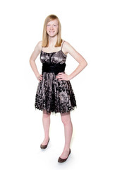 Cute blond teen girl on white background