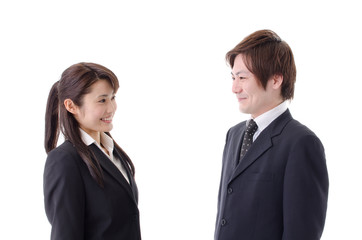 a portrait of business team talking