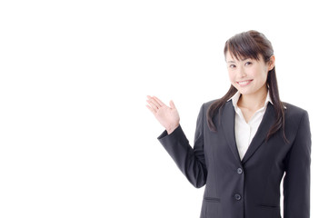 a portrait of asian businesswoman showing