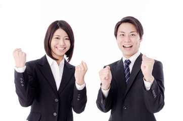 a portrait of asian business team cheering
