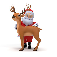 3d rendered illustration of a little santa and his reindeer