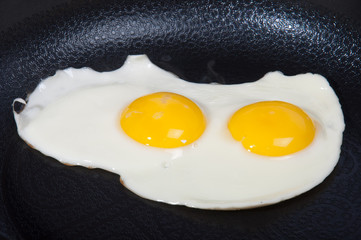 Fried eggs on pan