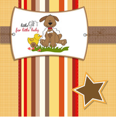 baby shower card with dog and duck toy