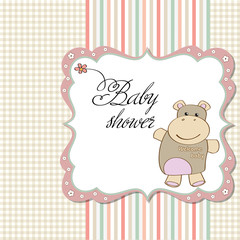 childish baby girl shower card with hippo toy
