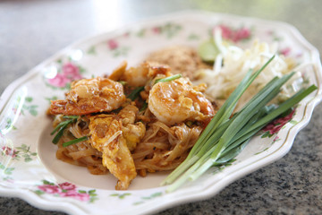 Thai food padthai fried noodle with shrimp