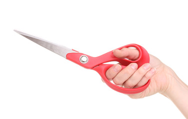 Sewing scissors in hand isolated on white