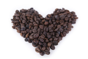 Heart made of coffee beans