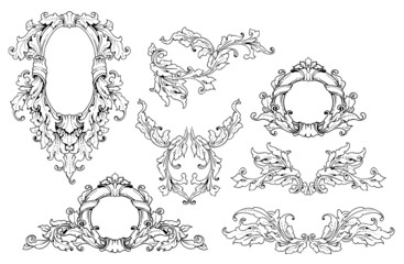 Vintage set of baroque frame and elements