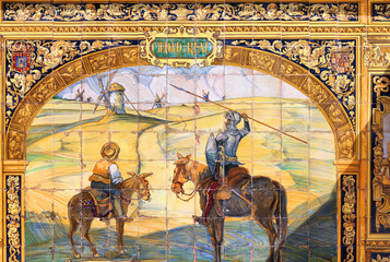 Don Quixote at Plaza de Espana in Seville, Spain