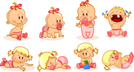 Векторные иллюстрации новорожденных девочек