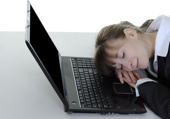 Business woman, sleeping, on the laptop