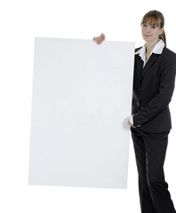 Portrait of a business woman holding a white board