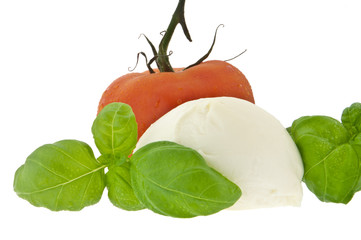 Mozzarella cheese, tomato and fresh basil (with clipping path)