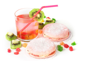 Two cakes and cocktail isolated on white