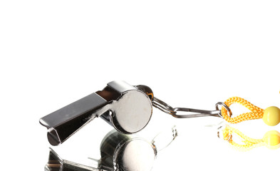 sport metal whistle on gray background