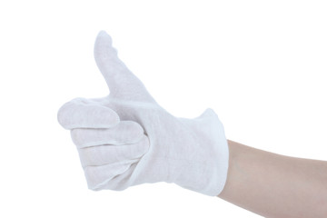 cloth glove on hand isolated on white.