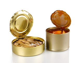 Open tin cans isolated on white