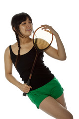Young Asian woman with a badminton racket