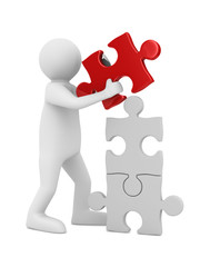 man build puzzle on white. Isolated 3D image