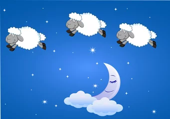 Papier Peint photo autocollant Ciel Mouton avec lune et étoiles