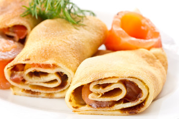 Pancakes with salted red fish