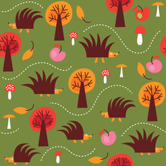 cute pattern with whimsical hedgehogs