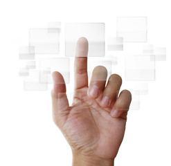 hand pushing on a touch screen interface