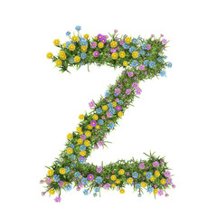 Letter z, flower alphabet isolated on white