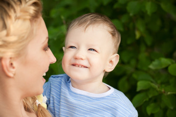 happy boy with mom