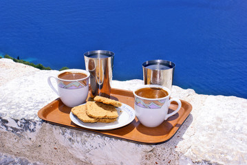 Greek - Turkish coffee with blue sea