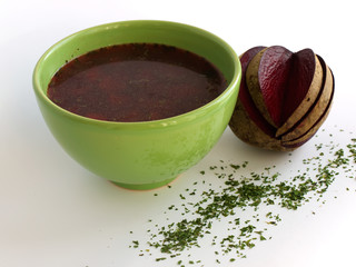 beetroot and green soup bowl