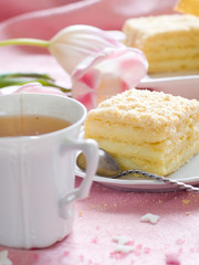 Cake with cup of tea