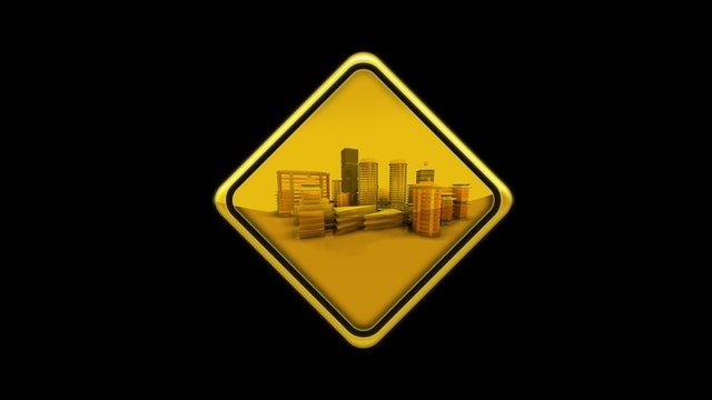 Under construction site yellow sign building animation video