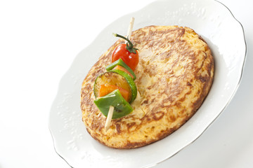 omelette with grilled vegetable skewer