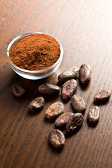 cocoa beans and cocoa powder