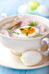 Borscht with eggs and white sausage ( Polish easter soup)