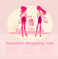 fashion silhouettes girls Shopping in the city