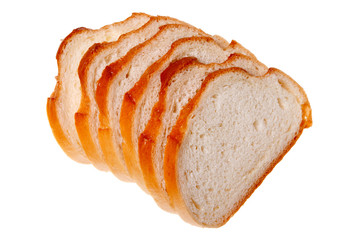 A loaf of bread sliced, isolated on a white background