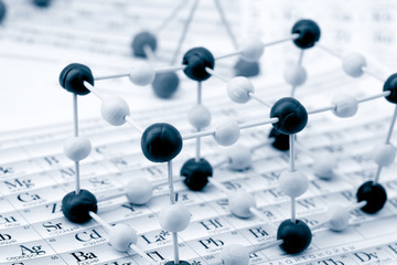 Periodic table of chemical elements with molecule